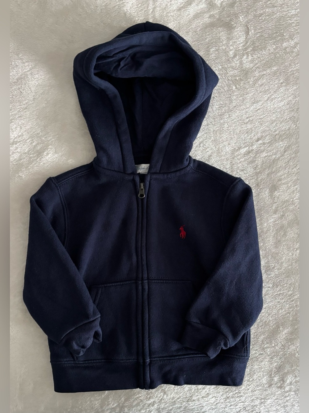 Ralph Lauren Navy Hooded Zip-Up Sweatshirt with Red Pony
